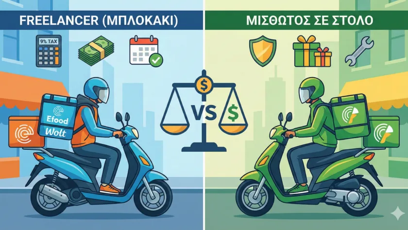 Διανομέας efood wolt υπολογισμός κέρδους Σύγκριση μισθωτός freelancer - φορολογία ακινήτων Άγιος Δημήτριος