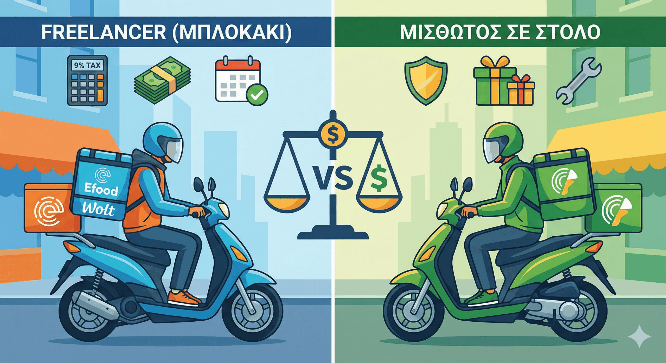 Διανομέας efood wolt υπολογισμός κέρδους Σύγκριση μισθωτός freelancer