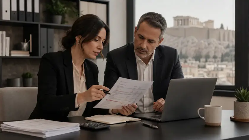Επαγγελματίες ελέγχουν αποκλίσεις myDATA, παραστατικά και ΦΠΑ σε σύγχρονο λογιστικό γραφείο